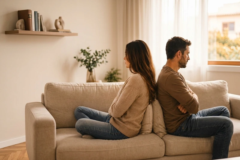 Pareja de espaldas en el sillón, divorcio